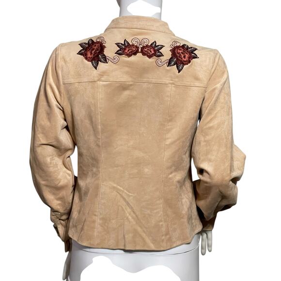 Shyanne Women's Floral Embroidered Faux Suede in Tan Jacket Size XS NEW - Picture 7 of 11